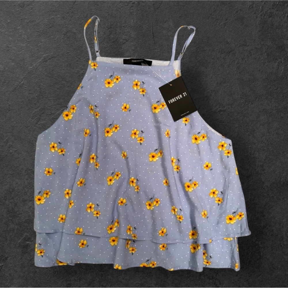 Forever 21 Floral Blue Tank Top sz S